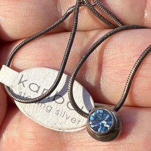 VINTAGE KARIBOU 925 STERLING SILVER BLUE AUSTRIAN CRYSTAL PENDANT CHAIN NECKLACE